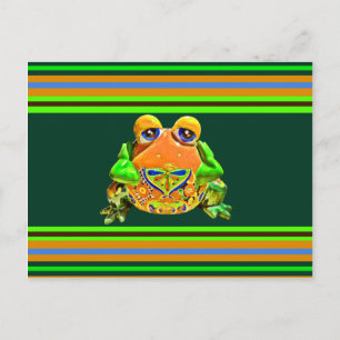 Funky Frog Oranje Green Striped Novelty Gifts Briefkaart