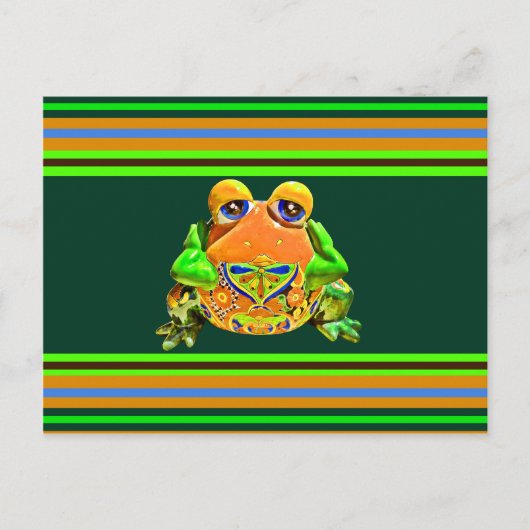 Funky Frog Oranje Green Striped Novelty Gifts Briefkaart (Voorkant)