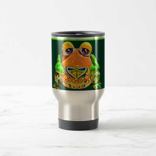 Funky Frog Oranje Green Striped Novelty Gifts Reisbeker (Center)
