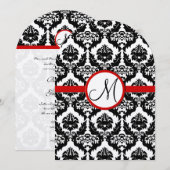 Funky & Fun Black Damask Red Trim Wedding Invites Kaart (Voorkant / Achterkant)