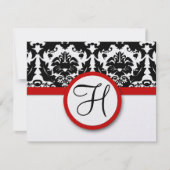 Funky & Fun Black Damask Red Trim Wedding RSVP (Voorkant)