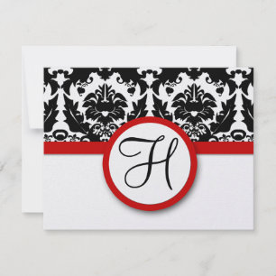 Funky & Fun Black Damask Red Trim Wedding RSVP Kaartje