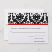 Funky & Fun Black Damask Red Trim Wedding RSVP Kaartje (Achterkant)