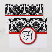 Funky & Fun Black Damask Red Trim Wedding RSVP Kaartje (Voorkant / Achterkant)