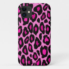 Funky Fun Hot Pink zwarte leopard-draagtas met wie iPhone 11 Hoesje