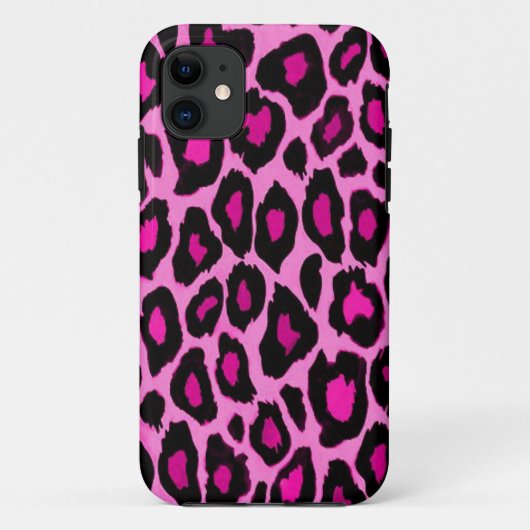 Funky Fun Hot Pink zwarte leopard-draagtas met wie Case-Mate iPhone Case (Achterkant)
