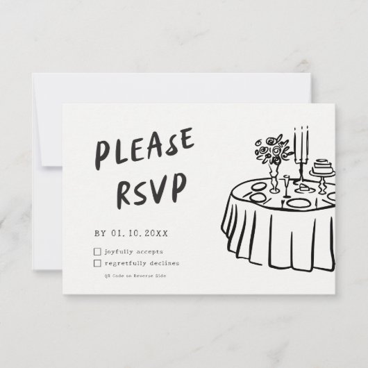 Funky Fun Moderne Retro QR Code Trouwen RSVP Kaartje (Voorkant)