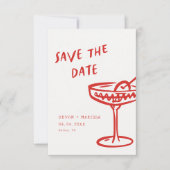 Funky + Fun Red Moderne Retro Geïllustreerde Huwel Save The Date (Voorkant)