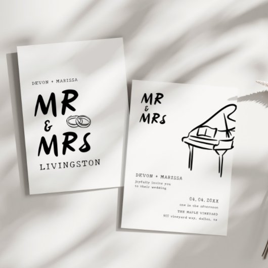 Funky Fun Retro Mr. & Mrs. Illustrated Wedding Kaart