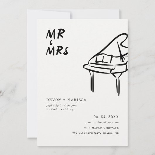 Funky Fun Retro Mr. & Mrs. Illustrated Wedding Kaart (Achterkant)