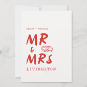 Funky Fun Retro Red Mr. & Mrs. Illustrated Wedding Kaart (Voorkant)