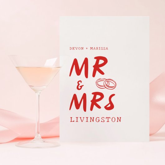 Funky Fun Retro Red Mr. & Mrs. Illustrated Wedding Kaart
