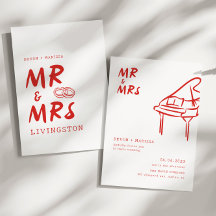 Funky Fun Retro Red Mr. & Mrs. Illustrated Wedding