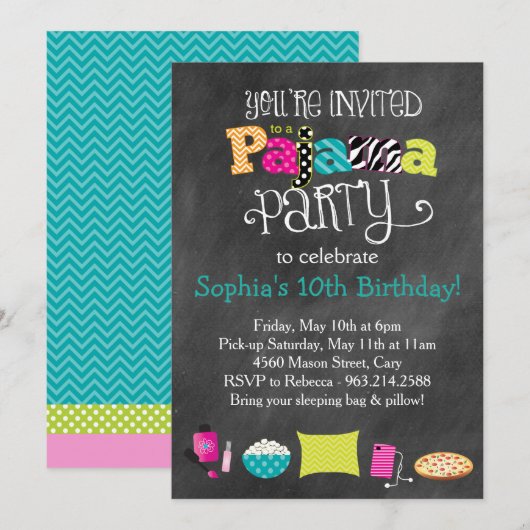 Funky Fun Teen of Tween Pajama Party Kaart (Voorkant / Achterkant)