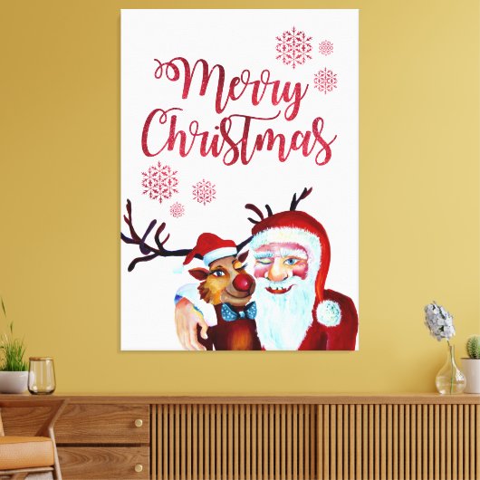 Funky Funny Hilarious Santa en Rudolf Reindeer Canvas Afdruk (Insitu (Woonkamer))