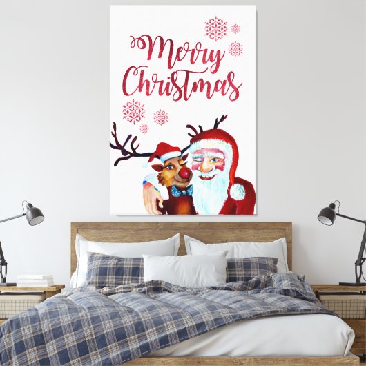 Funky Funny Hilarious Santa en Rudolf Reindeer Canvas Afdruk (Insitu (Slaapkamer))