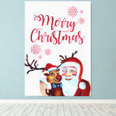 Funky Funny Hilarious Santa en Rudolf Reindeer Canvas Afdruk (Insitu (Houten vloer))