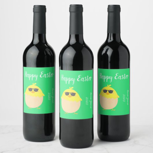 Funky geel Happy Easter cool chick Wijn Etiket (Flessen)