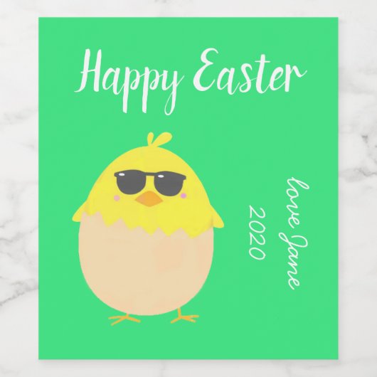 Funky geel Happy Easter cool chick Wijn Etiket (Enkel label)