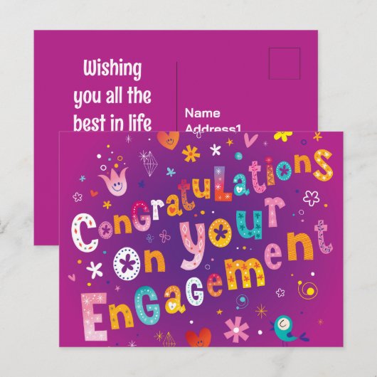 Funky Gefeliciteerd met je Verloving Briefkaart (Voorkant / Achterkant)