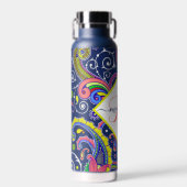 Funky gekleurde paisley gepersonaliseerd waterfles (Voorkant)