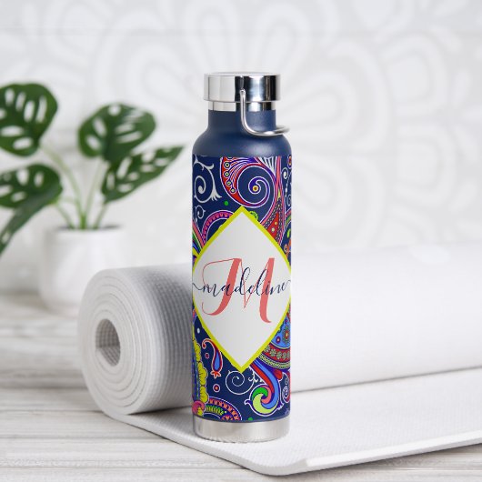 Funky gekleurde paisley gepersonaliseerd waterfles (Yoga)