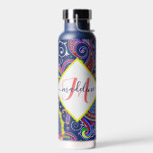 Funky gekleurde paisley gepersonaliseerd waterfles (Links)