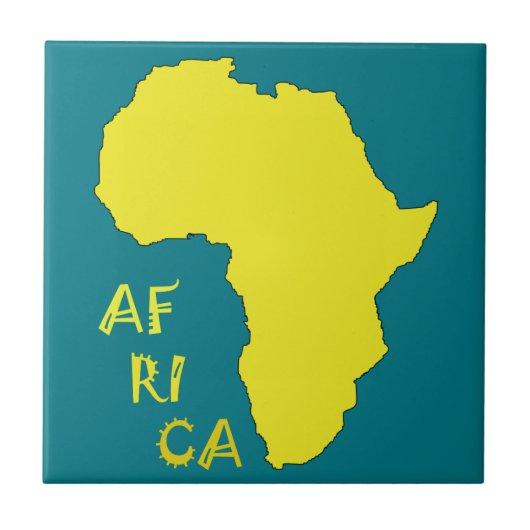 Funky Gele Afrika Kaart Tegeltje (Voorkant)