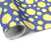 Funky gele cirkels op blauw inpakpapier (Rol Hoek)