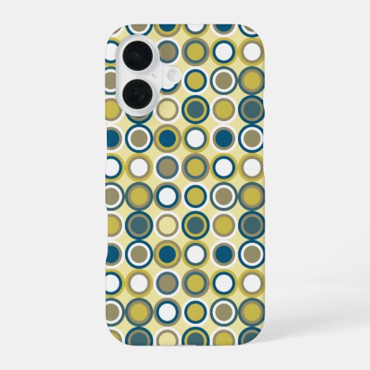Funky gele witte cirkels retro midcentury iPhone 16 hoesje (Achterkant)