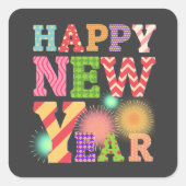 Funky gelukkig nieuwjaar vierkante sticker (Voorkant)