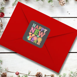 Funky gelukkig nieuwjaar vierkante sticker