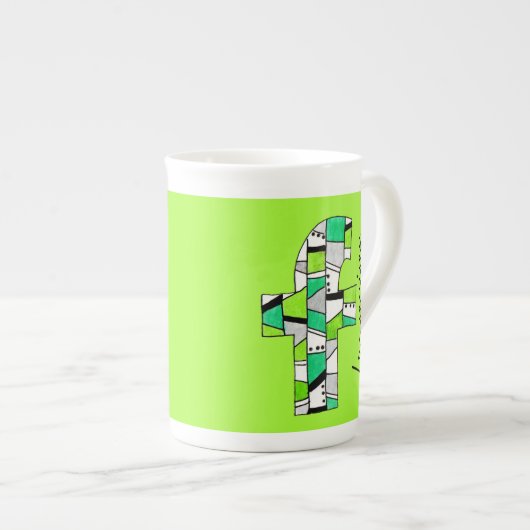 Funky Geometric Monogram Green Porselein Kop (Voorkant rechts)