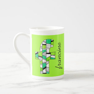 Funky Geometric Monogram Green Porselein Kop