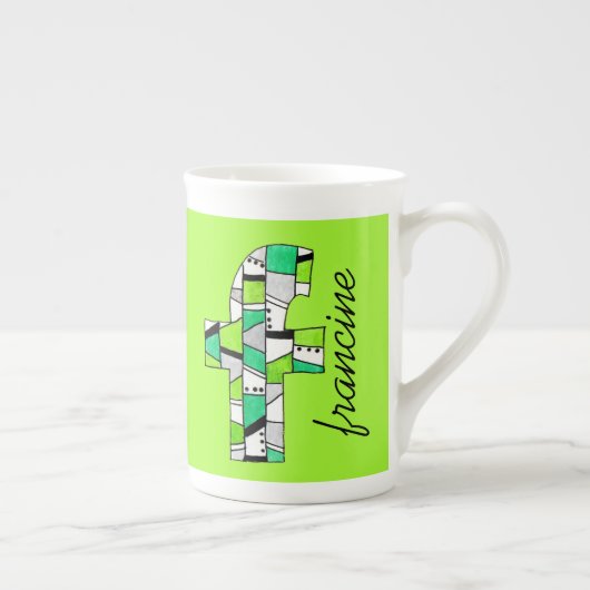 Funky Geometric Monogram Green Porselein Kop (Rechts)