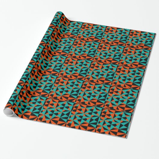 Funky Geometric Oranje Black Blauwgroen Bold Patte Cadeaupapier (Uitgerold)