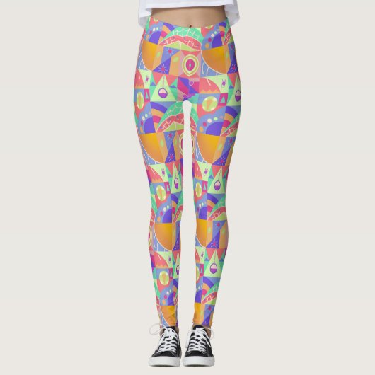 Funky Geometrische Design Multicolor Dames Leggings (Voorkant)