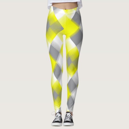 Funky Geometry Abstract Art Yellow Grey White Leggings (Voorkant)