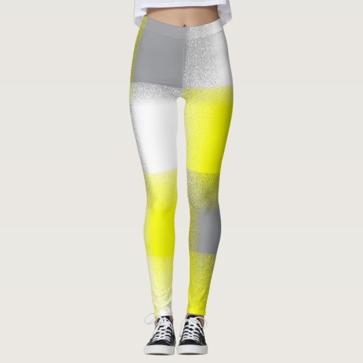 Funky Geometry Abstract Art Yellow Grey White Leggings (Voorkant)