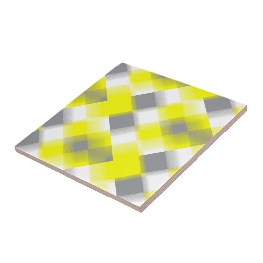 Funky Geometry Abstract Art Yellow Grey White Tegeltje (Zijkant)