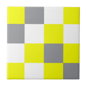 Funky Geometry Abstract Art Yellow Grey White Tegeltje