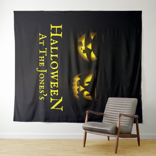 Funky gepersonaliseerde gele zwarte Halloween pomp Wandkleed (In Situ (horizontaal))
