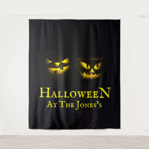 Funky gepersonaliseerde gele zwarte Halloween pomp Wandkleed