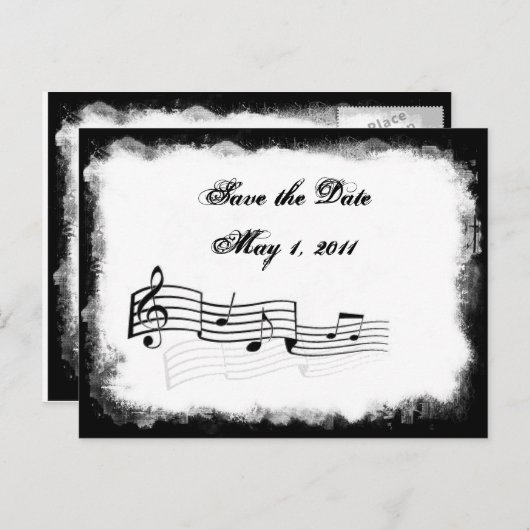 Funky gescheurde papieren muziek Bewaar de datum Aankondigingskaart (Voorkant / Achterkant)