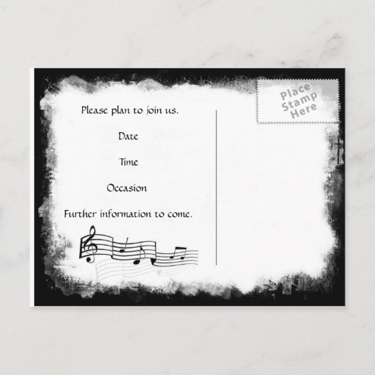 Funky gescheurde papieren muziek Bewaar de datum Aankondigingskaart (Achterkant)