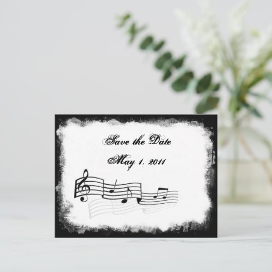 Funky gescheurde papieren muziek Bewaar de datum Aankondigingskaart (Staand voorkant)