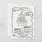 Funky getekend gejuich champagne verlovingsfeest kaart (Voorkant)