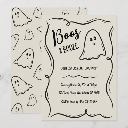 Funky Ghost Adult Halloween Party Uitnodiging (Voorkant / Achterkant)