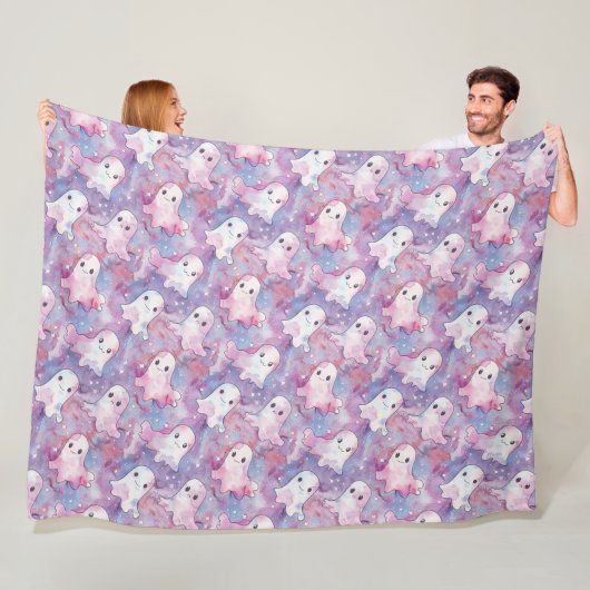 Funky Ghosts Kleurrijke Halloween Fleece Deken (In situ)