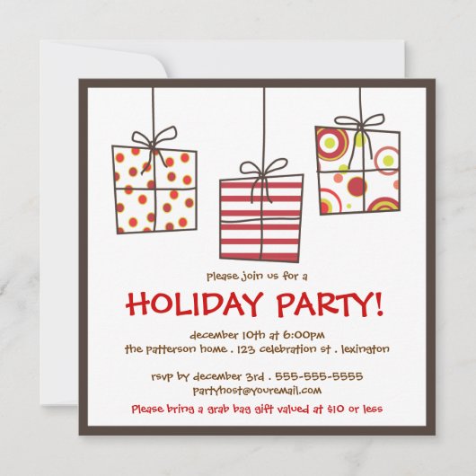 Funky Gifts Holiday Grab Bag Party Uitnodiging (Voorkant)